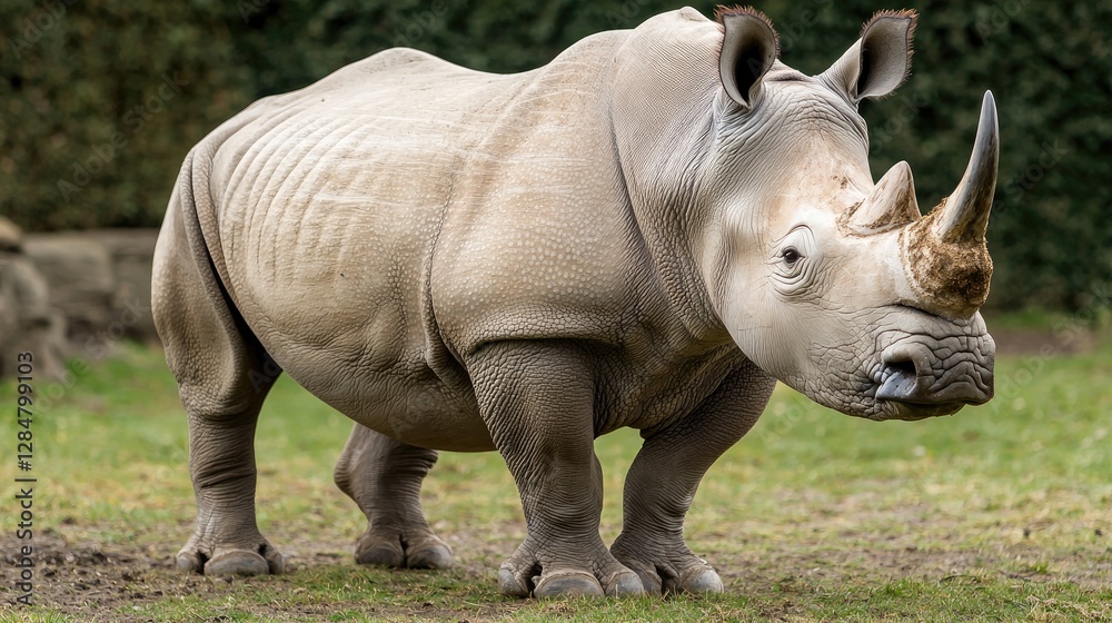 Obraz premium White Rhinoceros in Zoo Enclosure