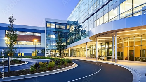 Exterior view of a modern hospital with a contemporary facade and welcoming main entrance.