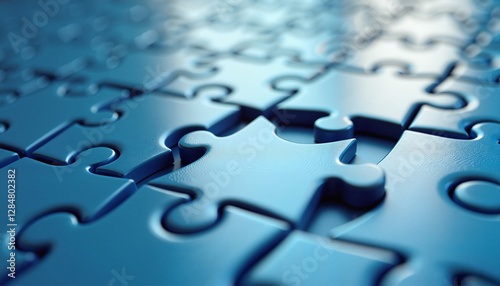 Close-up of mismatched blue puzzle pieces, illustrating inconsistency, challenge concept photo