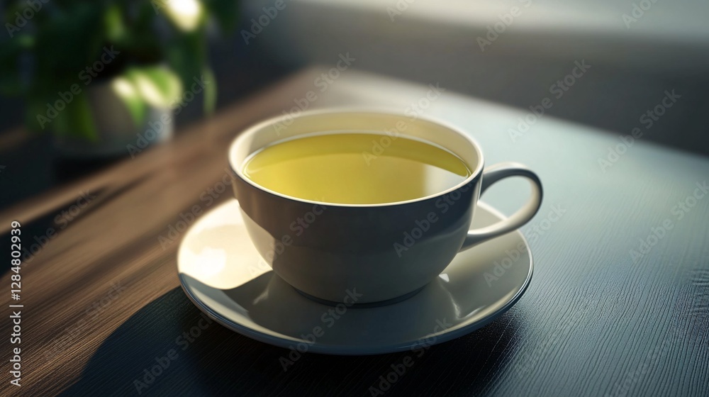 Fototapeta premium Warm Cup of Herbal Tea in Sunlight, Cozy Home Setting