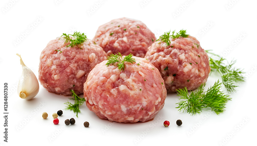 Raw cutlets or meatballs isolated on white background, close up. Chicken meat cutlet Raw cutlets or meatballs isolated on white background, close up. Chicken meat cutlet
