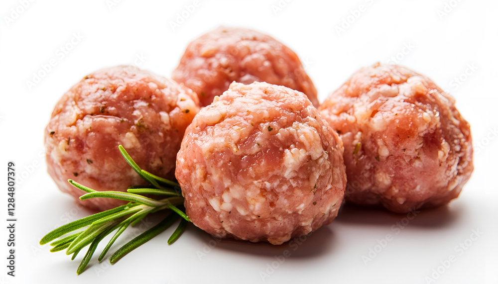 Raw cutlets or meatballs isolated on white background, close up. Chicken meat cutlet Raw cutlets or meatballs isolated on white background, close up. Chicken meat cutlet