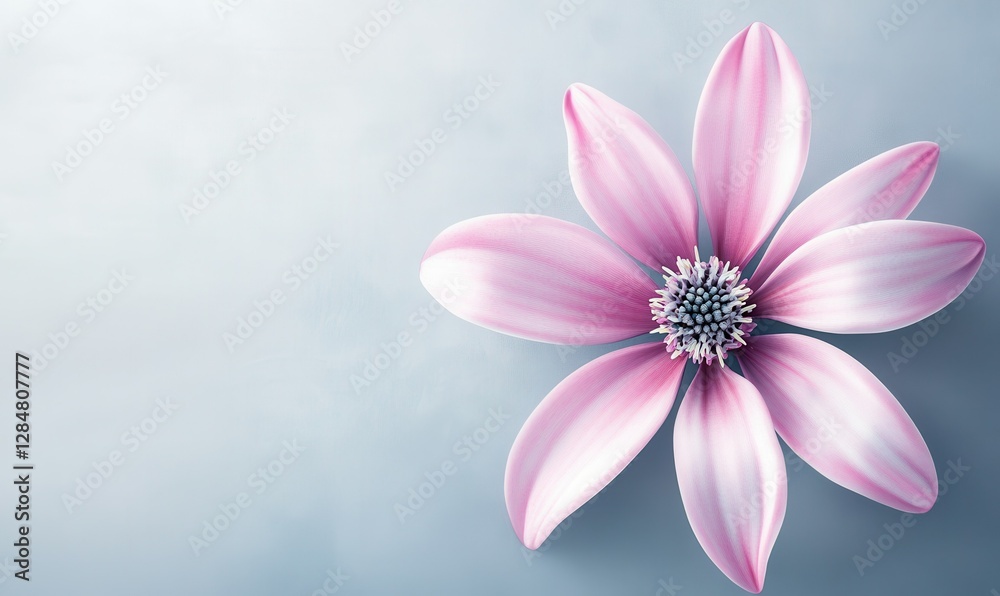 Elegant pink flower with delicate petals placed on a soft grey background, symbolizing beauty and serenity. Elegant pink flower with delicate petals placed on a soft grey background, symbolizing beauty and serenity.