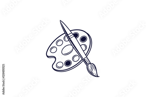 paintbrush and a color palette silhouette vector art illustration