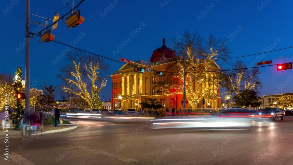 Low Angle Time Lapse of City Hall Square in Georgetown Texas at Christmas time Low Angle Time Lapse of City Hall Square in Georgetown Texas at Christmas time