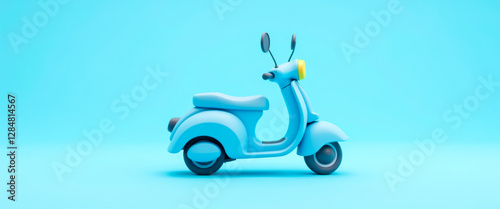 light blue classic motor scooter on a light blue background
