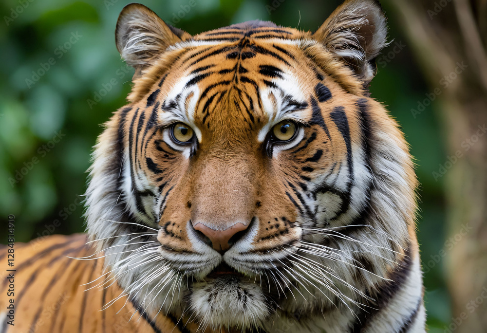 Tiger Stares with Piercing Eyes in Soft Light Tiger Stares with Piercing Eyes in Soft Light