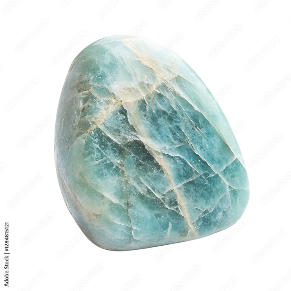 A Smooth Piece of Amazonite with Pastel Blue and White Isolated on Transparent Background A Smooth Piece of Amazonite with Pastel Blue and White Isolated on Transparent Background