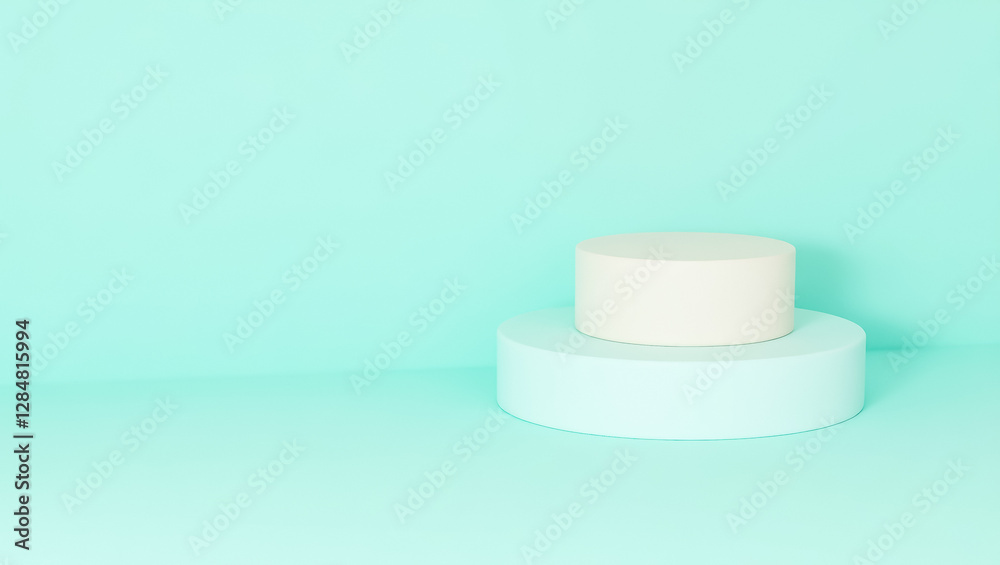 two-tiered cylindrical display platforms on a light blue background two-tiered cylindrical display platforms on a light blue background