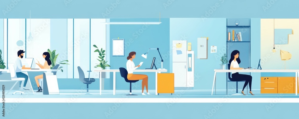 Modern office space with people working and collaborating in contemporary design Modern office space with people working and collaborating in contemporary design