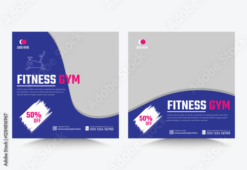 Gym fitness social media post template, Sport Gym and Fitness Promotion Post and Story Social Media Template