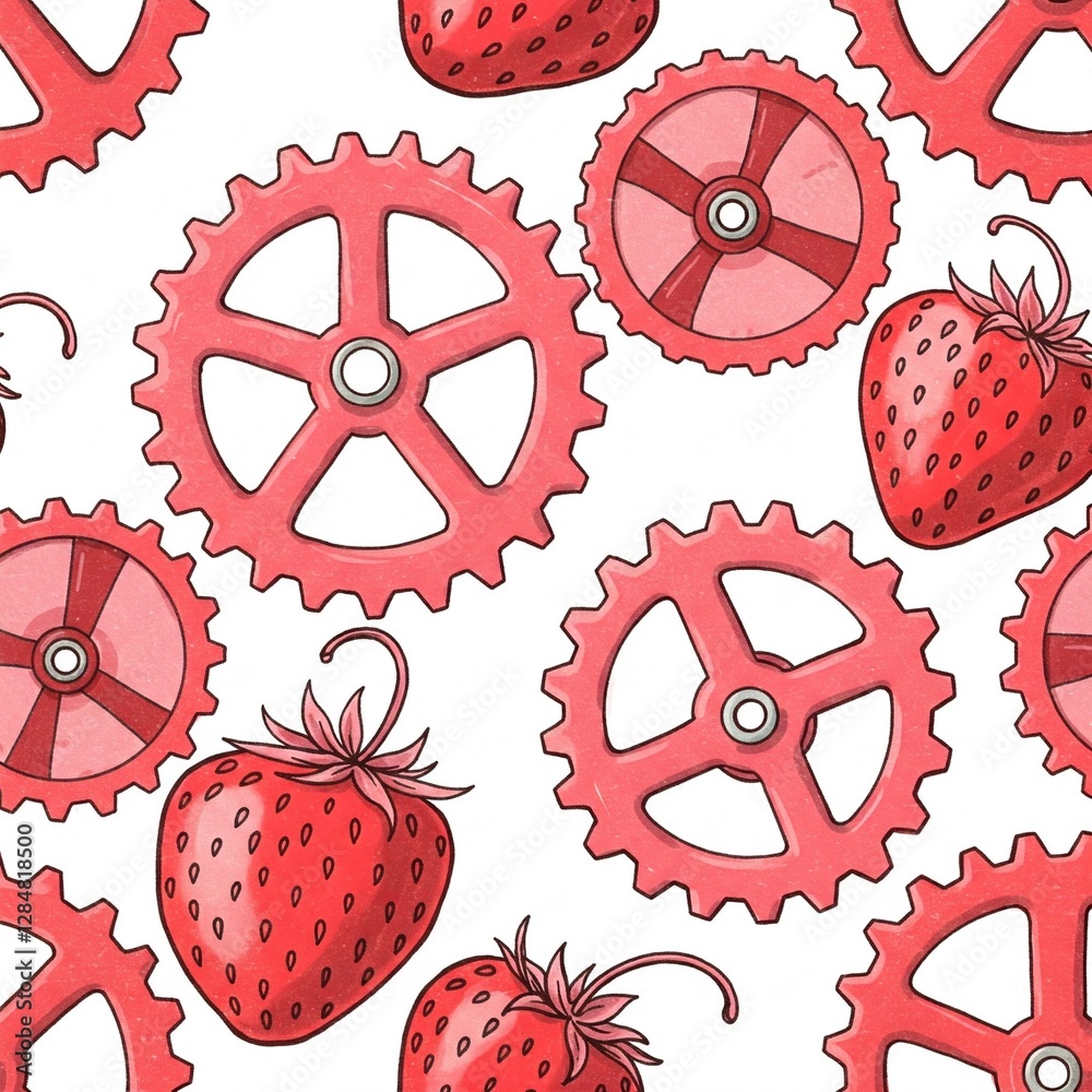 seamless pattern with gears strawberries seamless pattern with gears strawberries