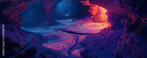 Wallpaper Mural Mesmerizing neon light patterns in vibrant fantasy cave with glowing rock formations Torontodigital.ca