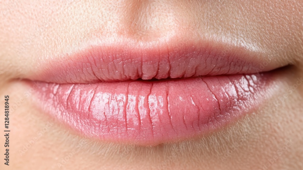 Fototapeta premium Dry, cracked female lips highlighting skincare challenges, showing need for intensive moisturizing and protective lip balm treatments