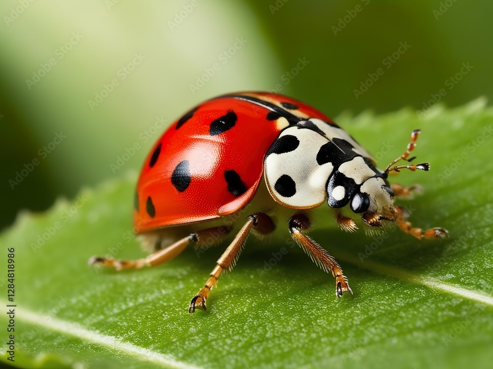 Ladybug beetle on green leaf, nature macro Ladybug beetle on green leaf, nature macro