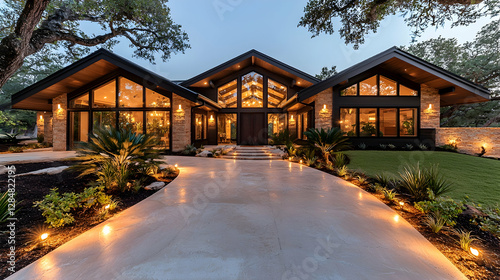 Modern Hill Country Home at Dusk