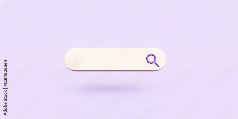 3d render of a modern search bar with purple magnifying glass 3d render of a modern search bar with purple magnifying glass