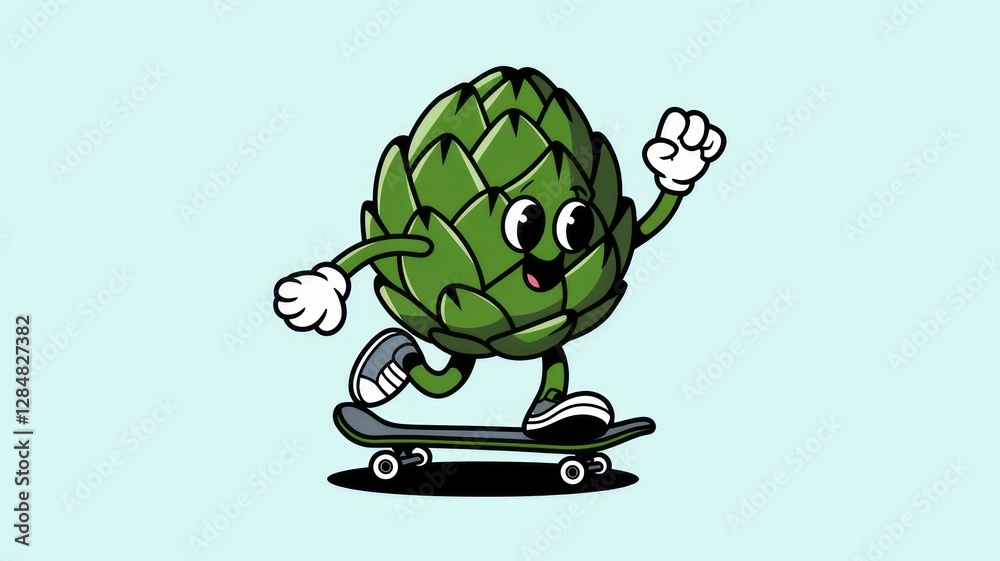 Obraz premium Skateboarding Artichoke: Cool and Fresh Generative aI