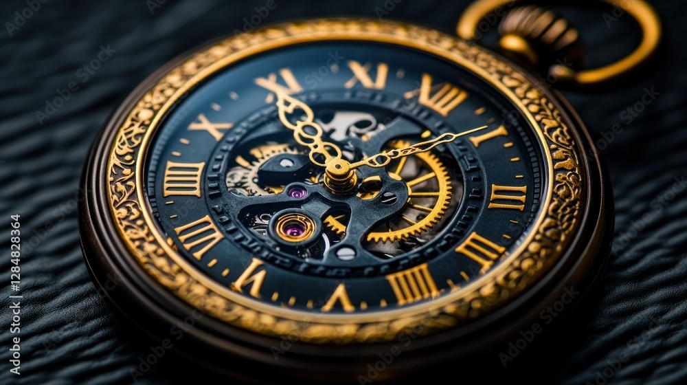 Close-up antique pocket watch, intricate gears, dark background Close-up antique pocket watch, intricate gears, dark background