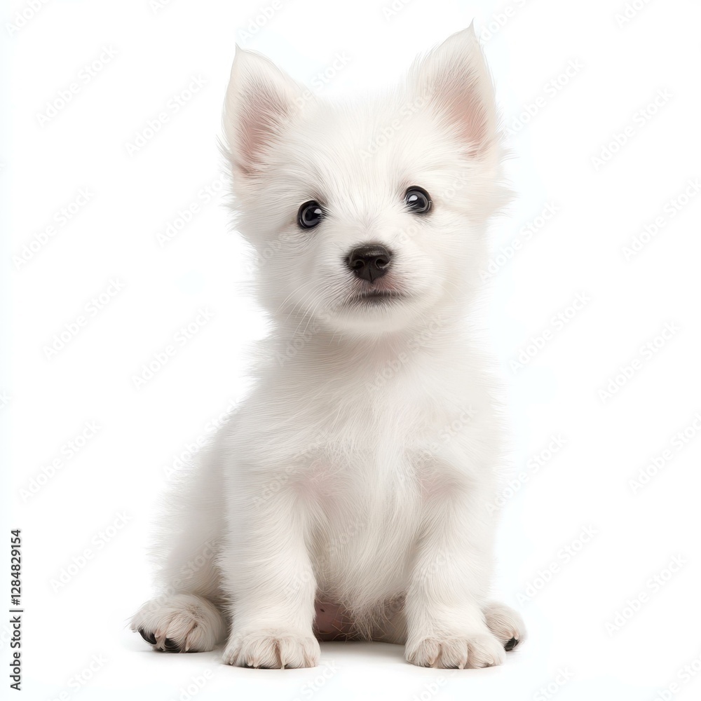 Obraz premium Meet this adorable white puppy, a fluffy ball of joy that promises to warm your heart and brighten your day.