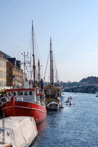 Photography Scenic Harbor with Boats and Kayakers in Copenhagen