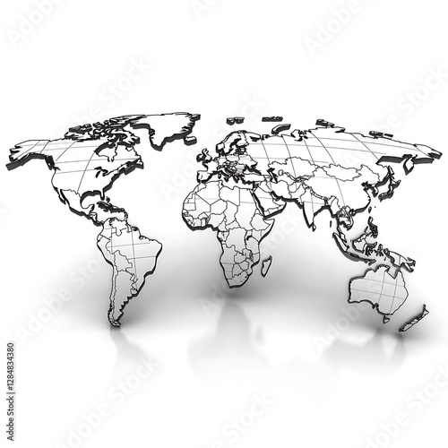 World map displaying continents with state outlines and minimal shading photo