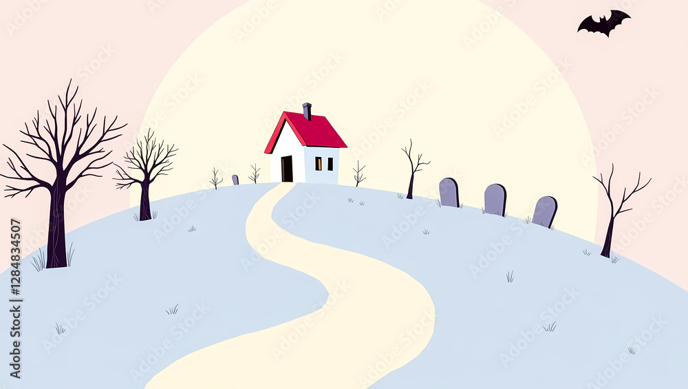 Obraz premium quaint house on a hilltop with a pastel sky