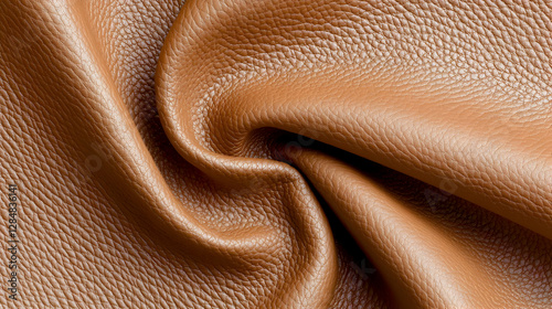 Close-up brown leather texture, draped fabric, studio shot, background blur, textile industry