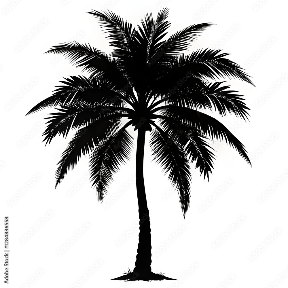 Black palm tree silhouette on white background, minimalist style, monochrome Black palm tree silhouette on white background, minimalist style, monochrome