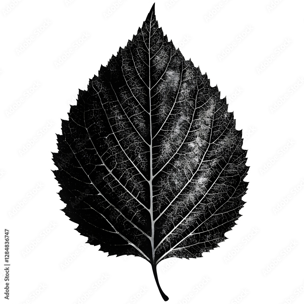 Obraz premium Black Birch Tree leaf silhouette on white background, minimalist style, monochrome
