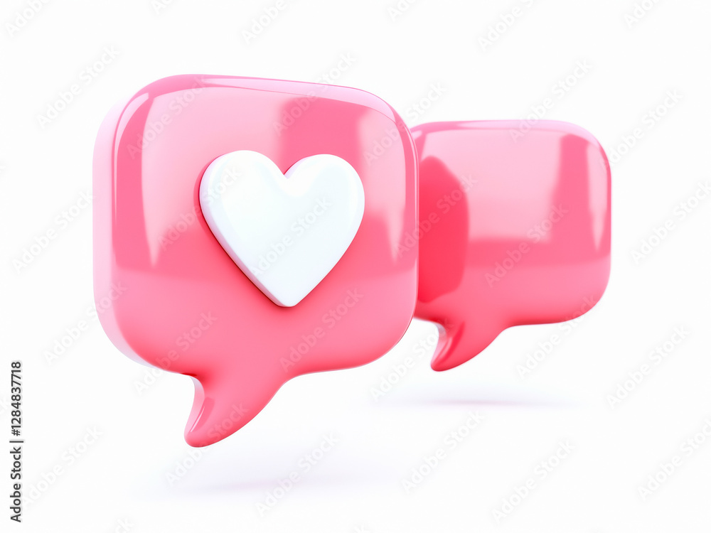 two pink speech bubbles with a white heart two pink speech bubbles with a white heart