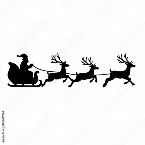 silhouette of santa claus in his sleigh being pulled by three reindeer