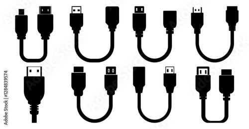 Modern HDMI Cable Silhouette for Tech Accessory Design Icon Bundle 
