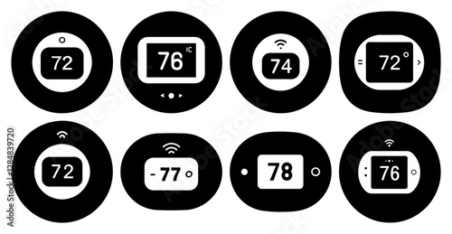 Modern Smart Thermostat Silhouette for Home Automation Design Icon Bundle 