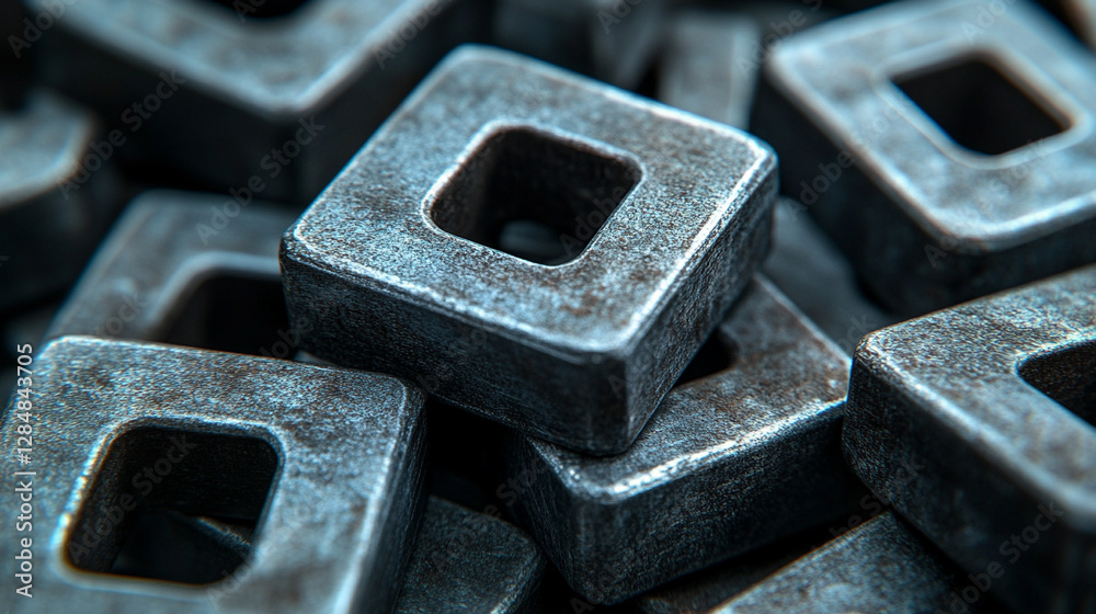 Close-up shot of small, irregularly shaped objects resembling titanium or aluminum, conveying a sense of modernity, space, and innovation with a futuristic, metallic appearance Close-up shot of small, irregularly shaped objects resembling titanium or aluminum, conveying a sense of modernity, space, and innovation with a futuristic, metallic appearance
