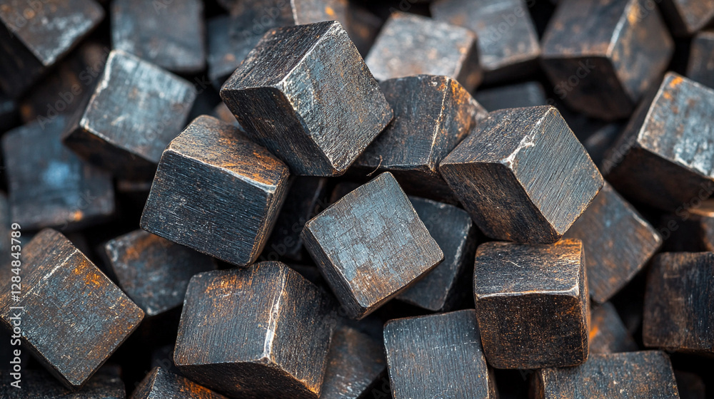 Close-up shot of small, irregularly shaped objects resembling titanium or aluminum, conveying a sense of modernity, space, and innovation with a futuristic, metallic appearance Close-up shot of small, irregularly shaped objects resembling titanium or aluminum, conveying a sense of modernity, space, and innovation with a futuristic, metallic appearance