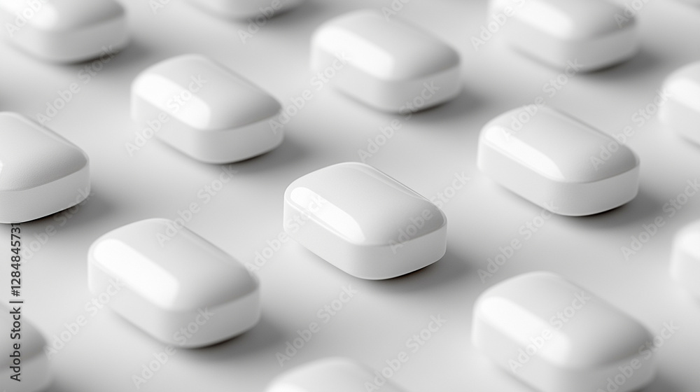pristine white oblong pills on a minimalist white background, symbolizing modern medicine, health, and well-being pristine white oblong pills on a minimalist white background, symbolizing modern medicine, health, and well-being
