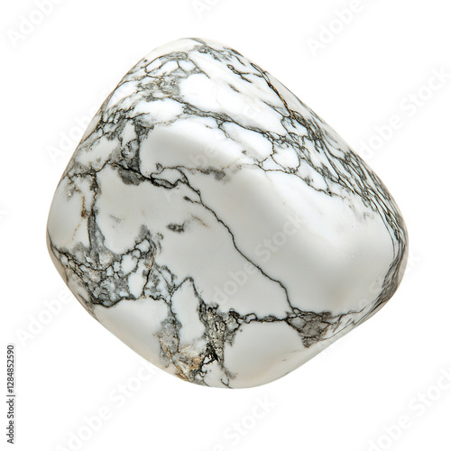 A Smooth Piece of Howlite Stone with Grey Vein Pattern Isolated on Transparent Background