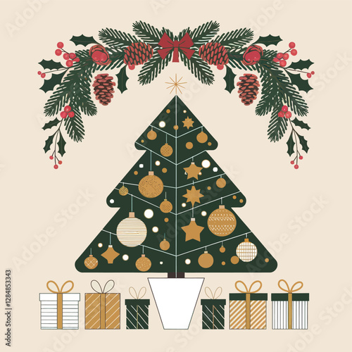 2d vector illustration colorful icon for Christmas items and decoration with gifts accessories	
