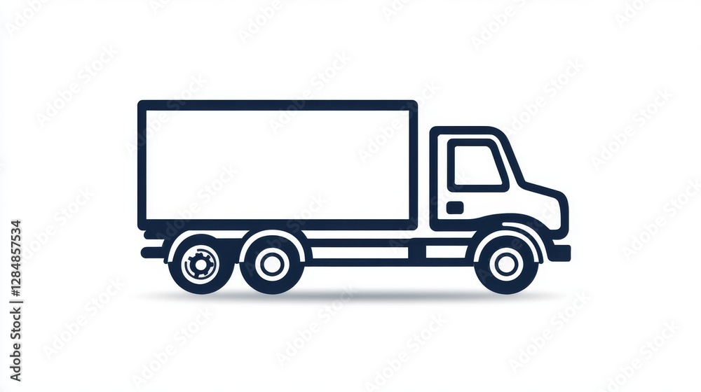 A plain line drawing illustrates a delivery truck, defined by thick black lines on a white backdrop. The minimalistic design highlights the truck's cabin and cargo area A plain line drawing illustrates a delivery truck, defined by thick black lines on a white backdrop. The minimalistic design highlights the truck's cabin and cargo area