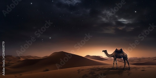 Camel in the desert at night.