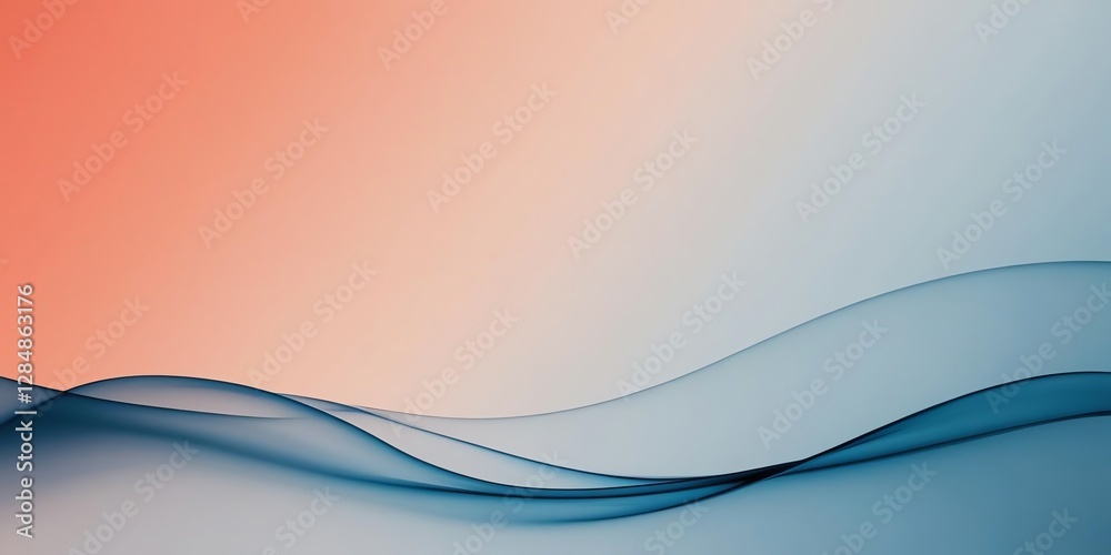 Obraz premium A calm gradient from soft coral to misty blue with abstract wave lines, creating a dynamic yet peaceful zen ambiance. 2