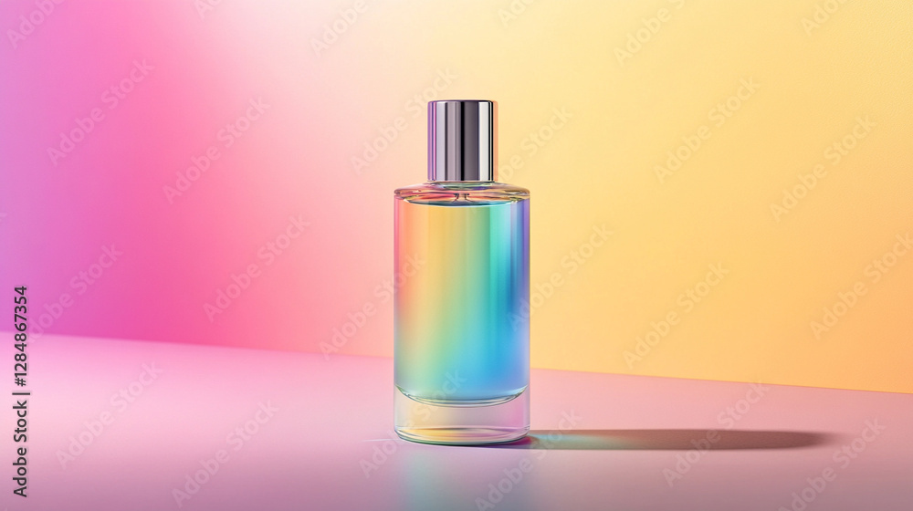 An elegant glass perfume bottle with iridescent gradient and vibrant hues symbolizes luxury, refinement, and beauty, reflecting modern sophistication and artistic design in a contemporary aesthetic.
An elegant glass perfume bottle with iridescent gradient and vibrant hues symbolizes luxury, refinement, and beauty, reflecting modern sophistication and artistic design in a contemporary aesthetic.