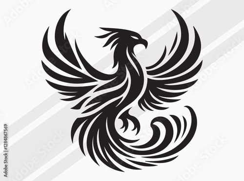 Phoenix Silhouette Black Color Mythical Firebird Vector Art and Clipart for Designs