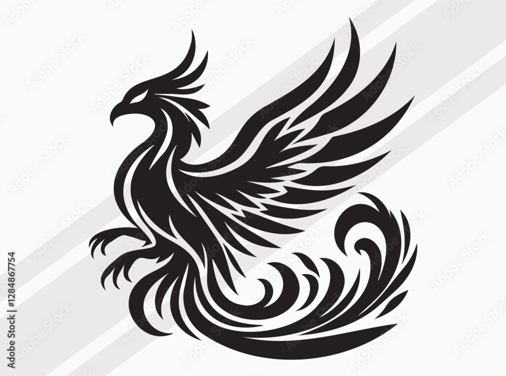 Fototapeta premium Phoenix Silhouette Black Color Mythical Firebird Vector Art and Clipart for Designs