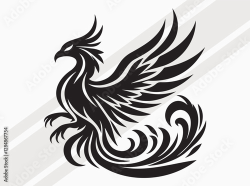 Phoenix Silhouette Black Color Mythical Firebird Vector Art and Clipart for Designs