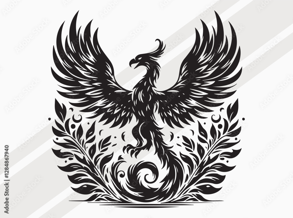 Fototapeta premium Phoenix Silhouette Black Color Mythical Firebird Vector Art and Clipart for Designs
