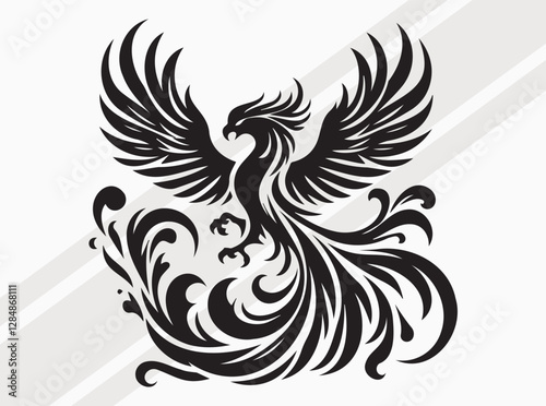 Phoenix Silhouette Black Color Mythical Firebird Vector Art and Clipart for Designs
