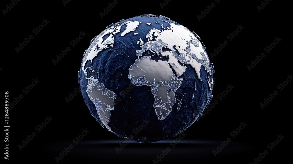 Fototapeta premium 3D Earth Model Isolated Black Background
