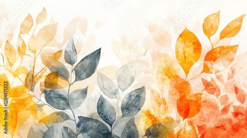 Modern abstract art, watercolor floral illustration. Golden elements, watercolor painting, textured background. Hand drawn plants.